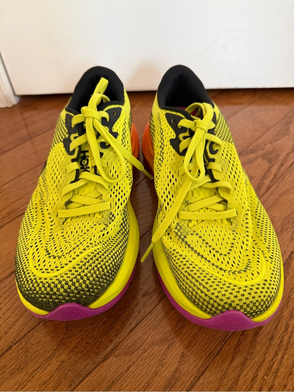 Women’s Hoka Rincon 4 Running Shoes in Neon Yellow with Pink Accents